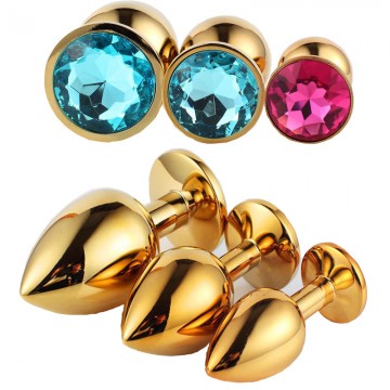 Small Crystal Golden Anal Sex Toys Metal Anal Plug 